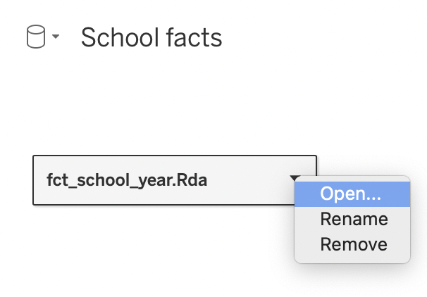 To enter the physical layer of the data model in Tableau click on the arrow on the table name and choose Open