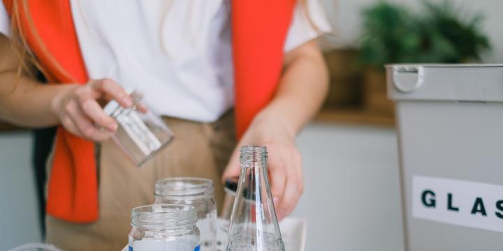 A group of household recyclable materials on a kitchen counter
